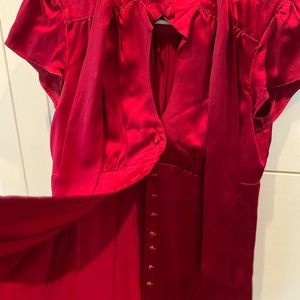 Nanette Lepore Red Satin Top.  Size 2.  Optional bow-tie.